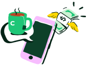 A smartphone being used to buy coffee.