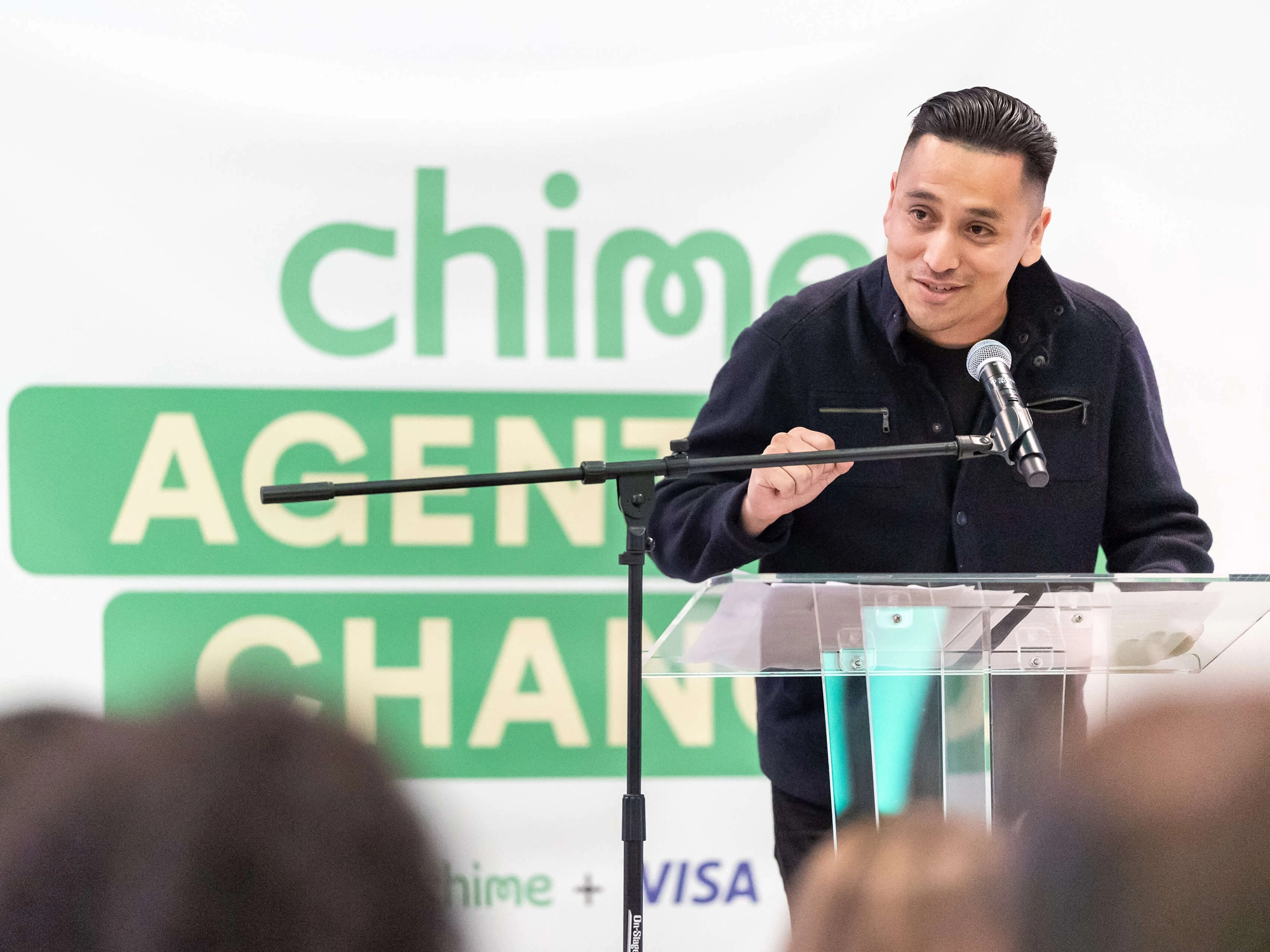 A Chime Changemaker making a speech.