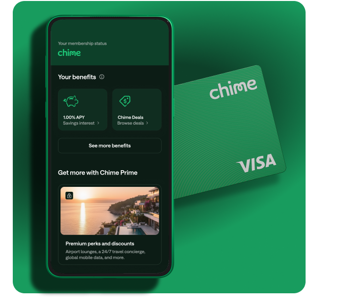 A phone with a Chime screen with a Chime card.