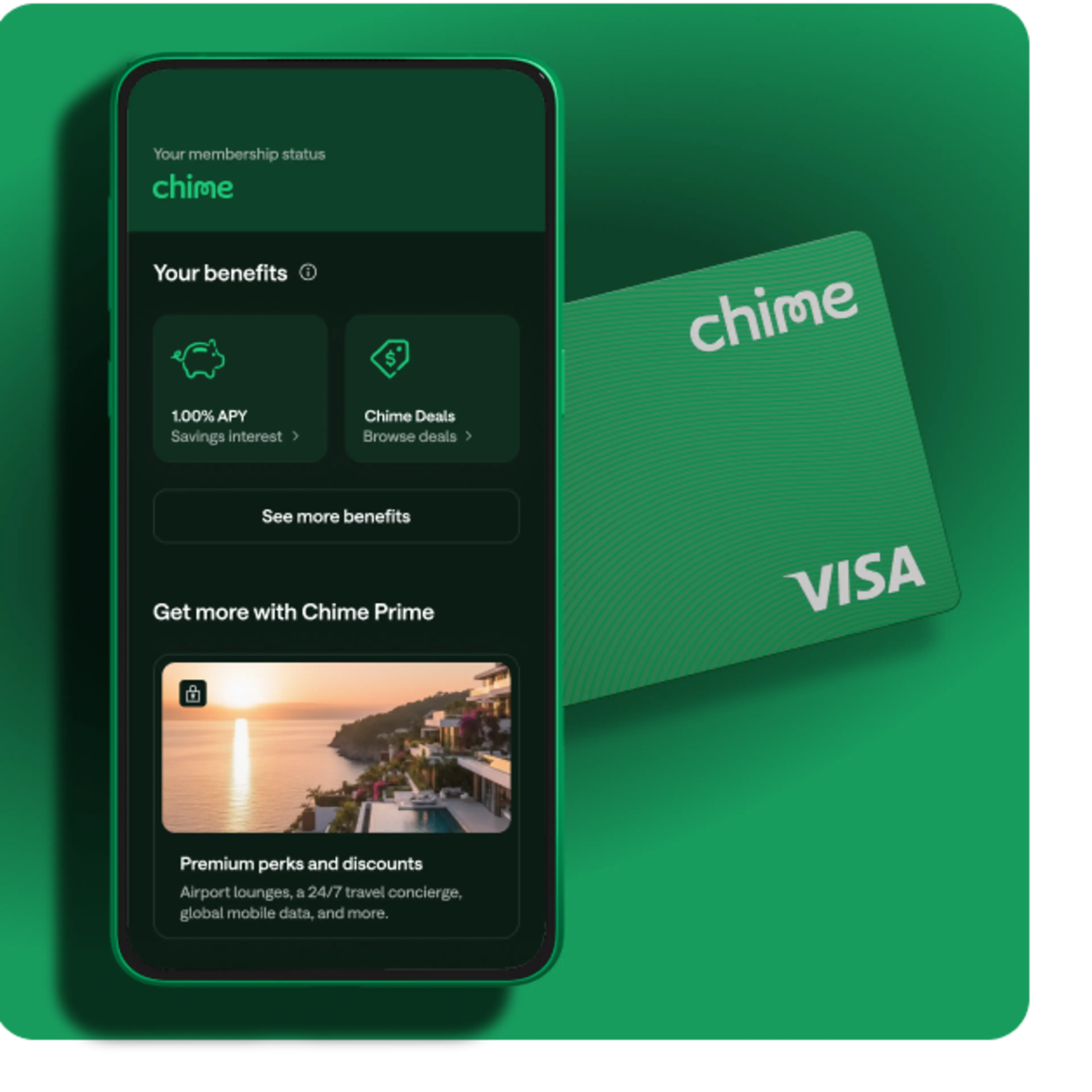 A phone with a Chime screen with a Chime card.