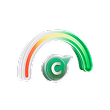 A colorful gauge or speedometer icon with green, yellow, and red sections, featuring a green arrow pointing upward.