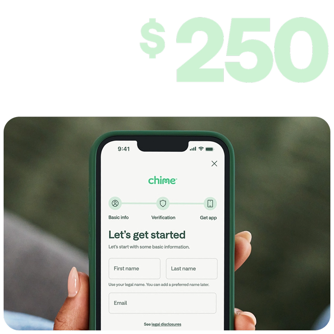 Chime mobile app screen showing the enrollment flow.