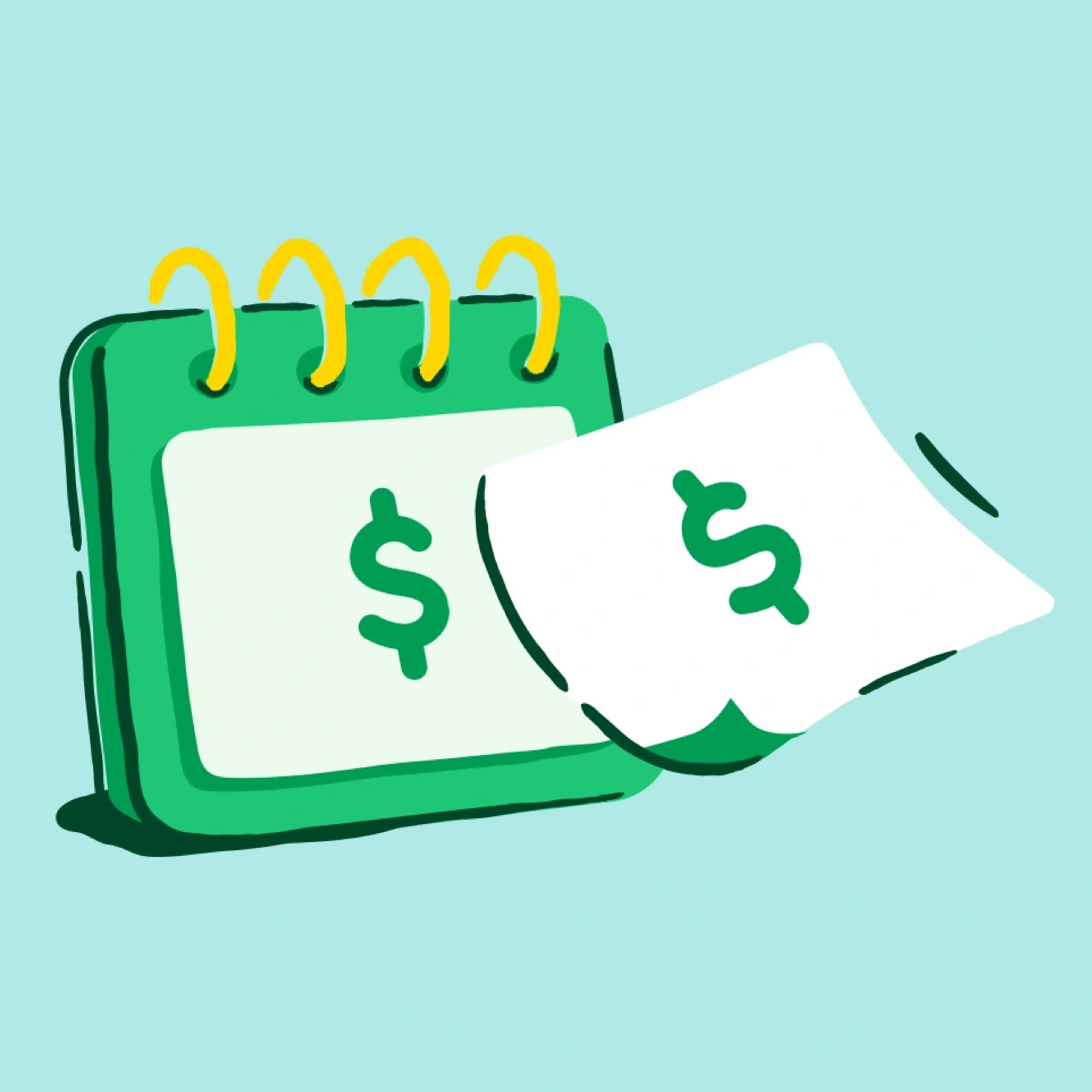 Illustration of a calendar with dollar signs.