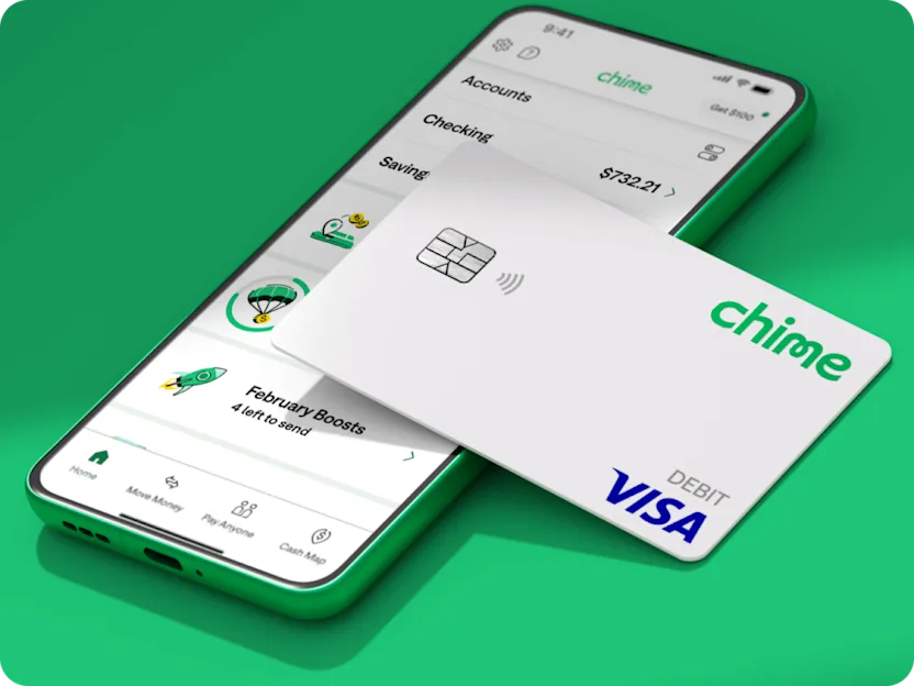 Chime mobile banking app with Chime Debit Visa card.