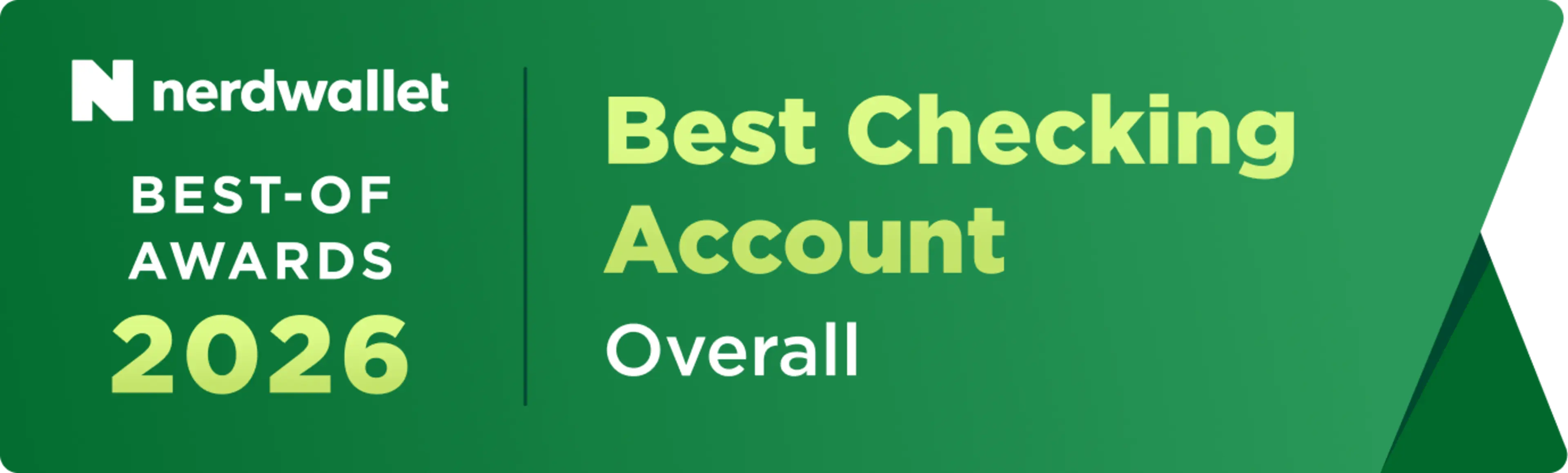 NerdWallet Best-Of Awards 2026 badge for Best Checking Account Overall on a green banner.