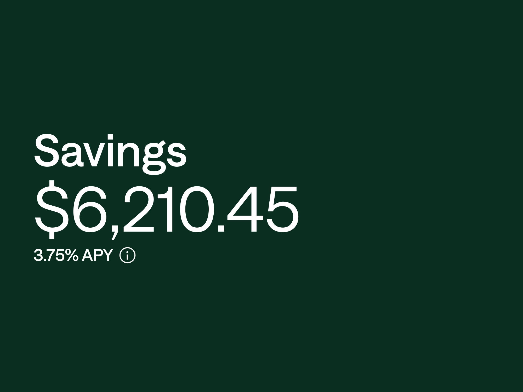 A savings account balance of $6,210.45 with a 3.75% APY rate.