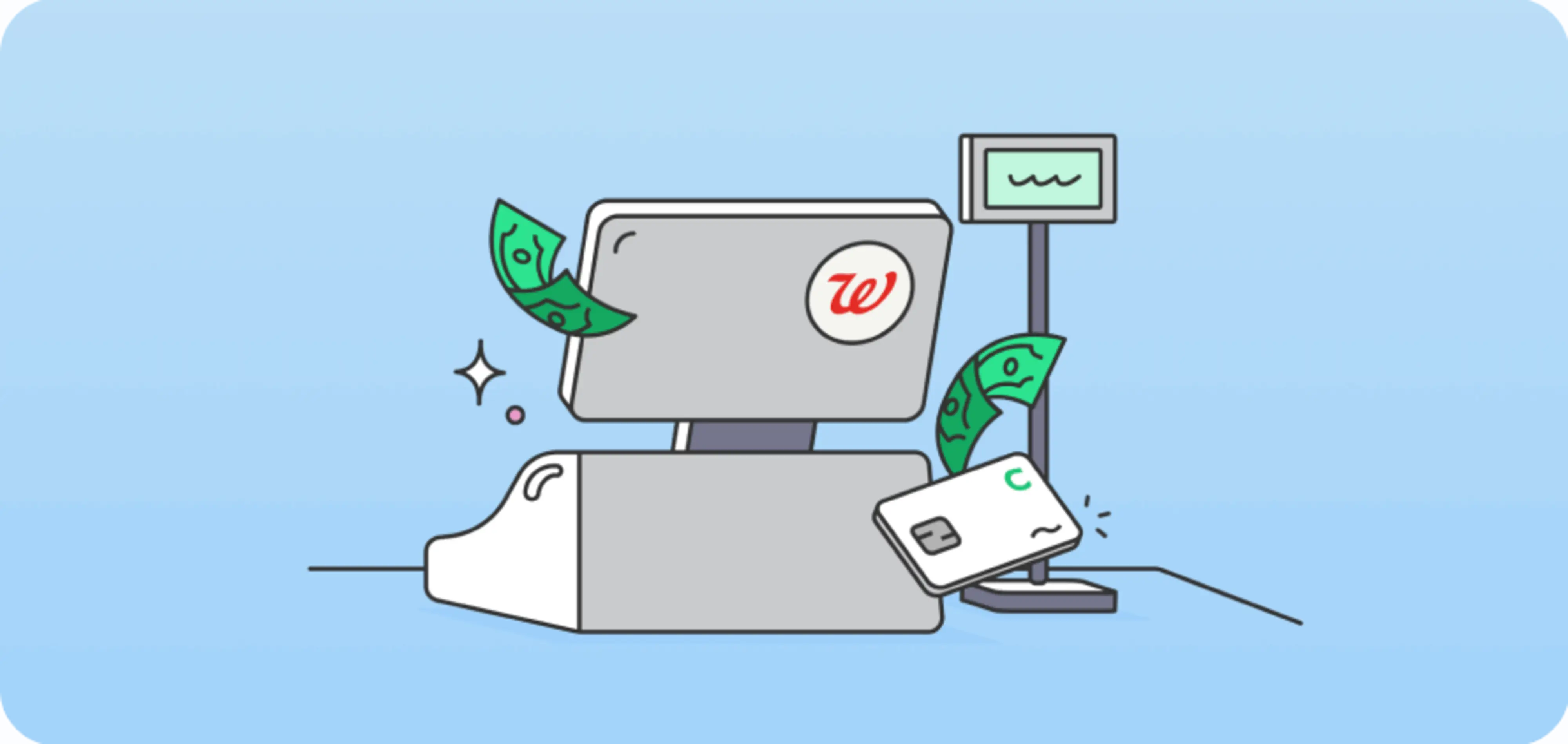 An illustration of a Walgreens cashier machine.