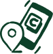 Dark green icon showing a hand holding a phone with a shield symbol, alongside a location pin marker.