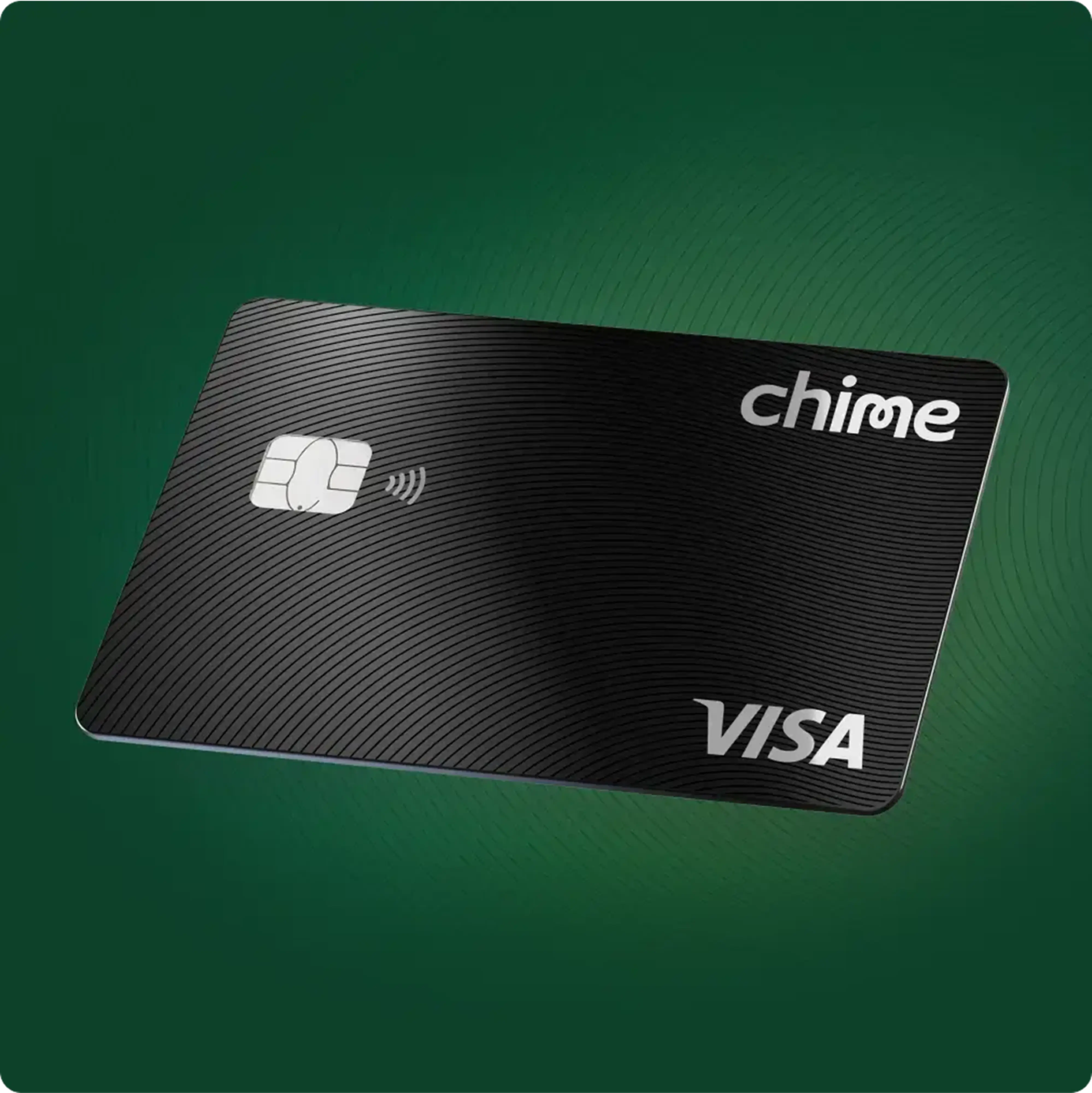 homepage chime card media copy, visa black chime card on dark green background
