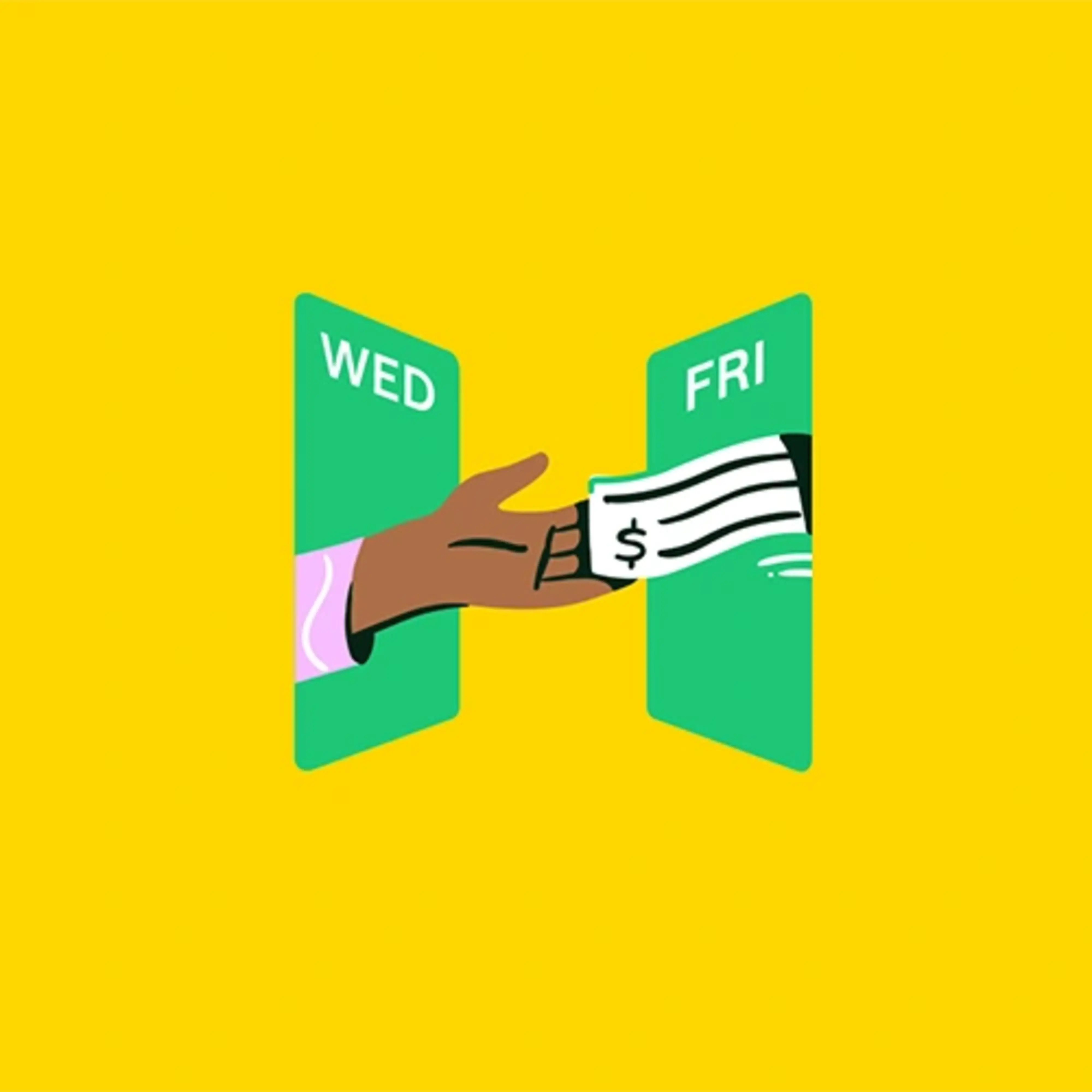 Illustration of Chime’s Get Paid Early feature, which gets you access to your paycheck up to two days ahead of schedule.