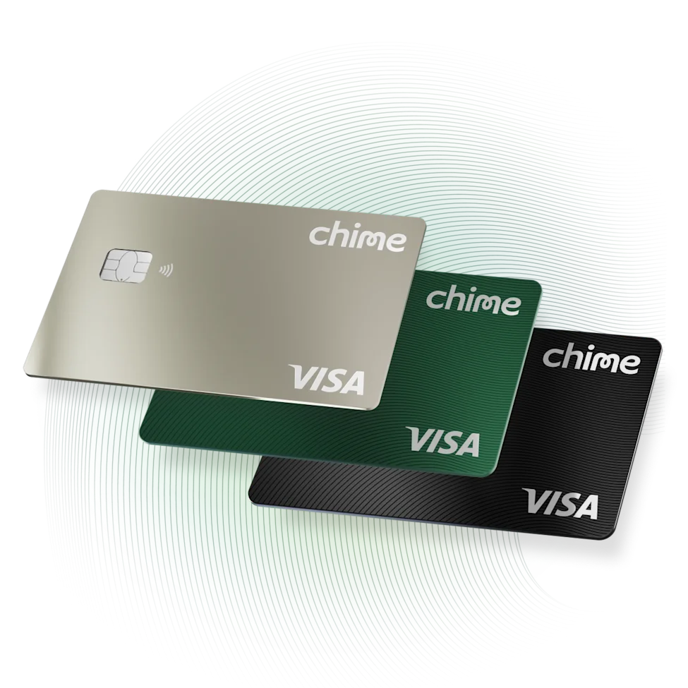 Chime Card in black, evergreen, and titanium colors. 
