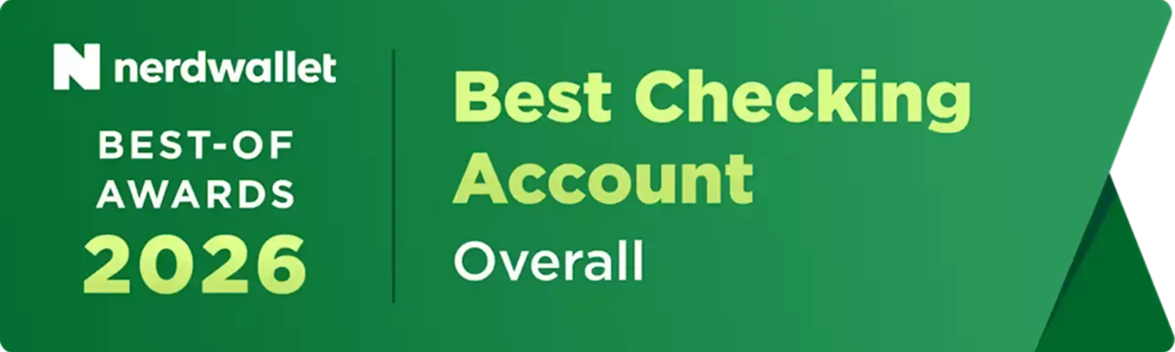 NerdWallet Best-Of Awards 2026 badge for Best Checking Account Overall on a green banner background.