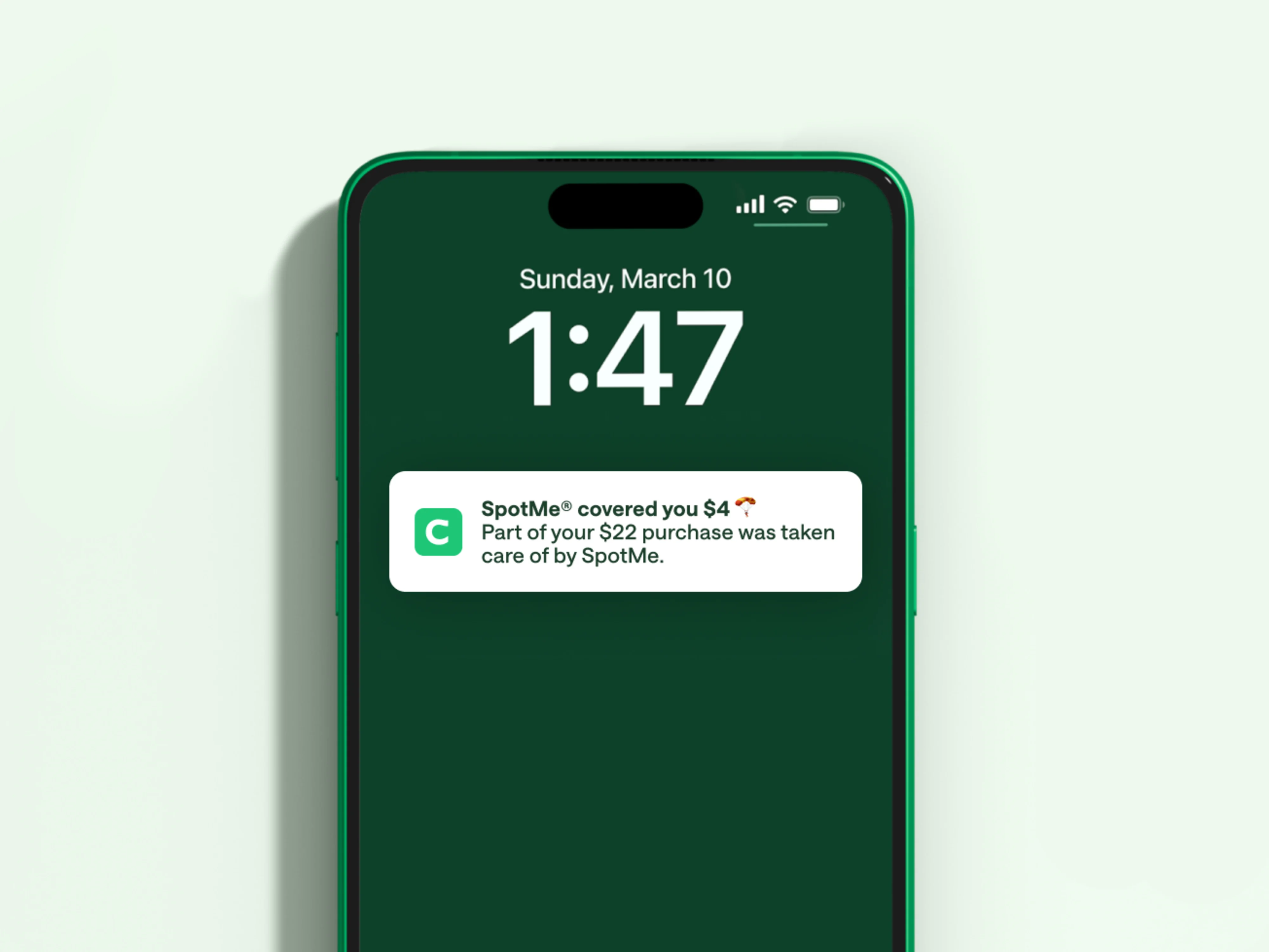 Chime SpotMe alert on phone screen notification covering $4.