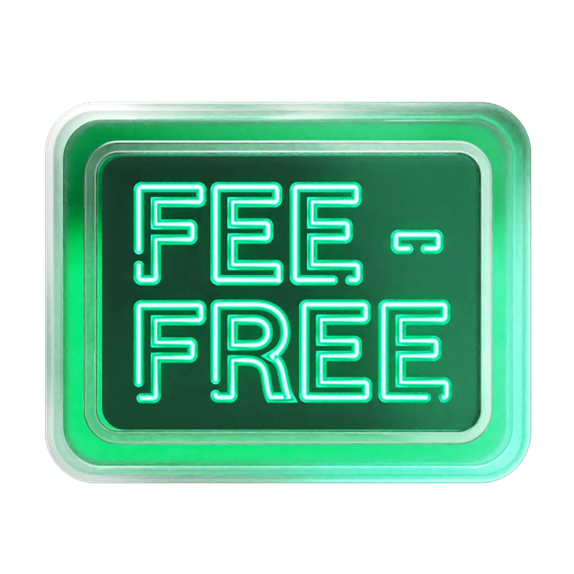 A neon sign that says "fee-free"