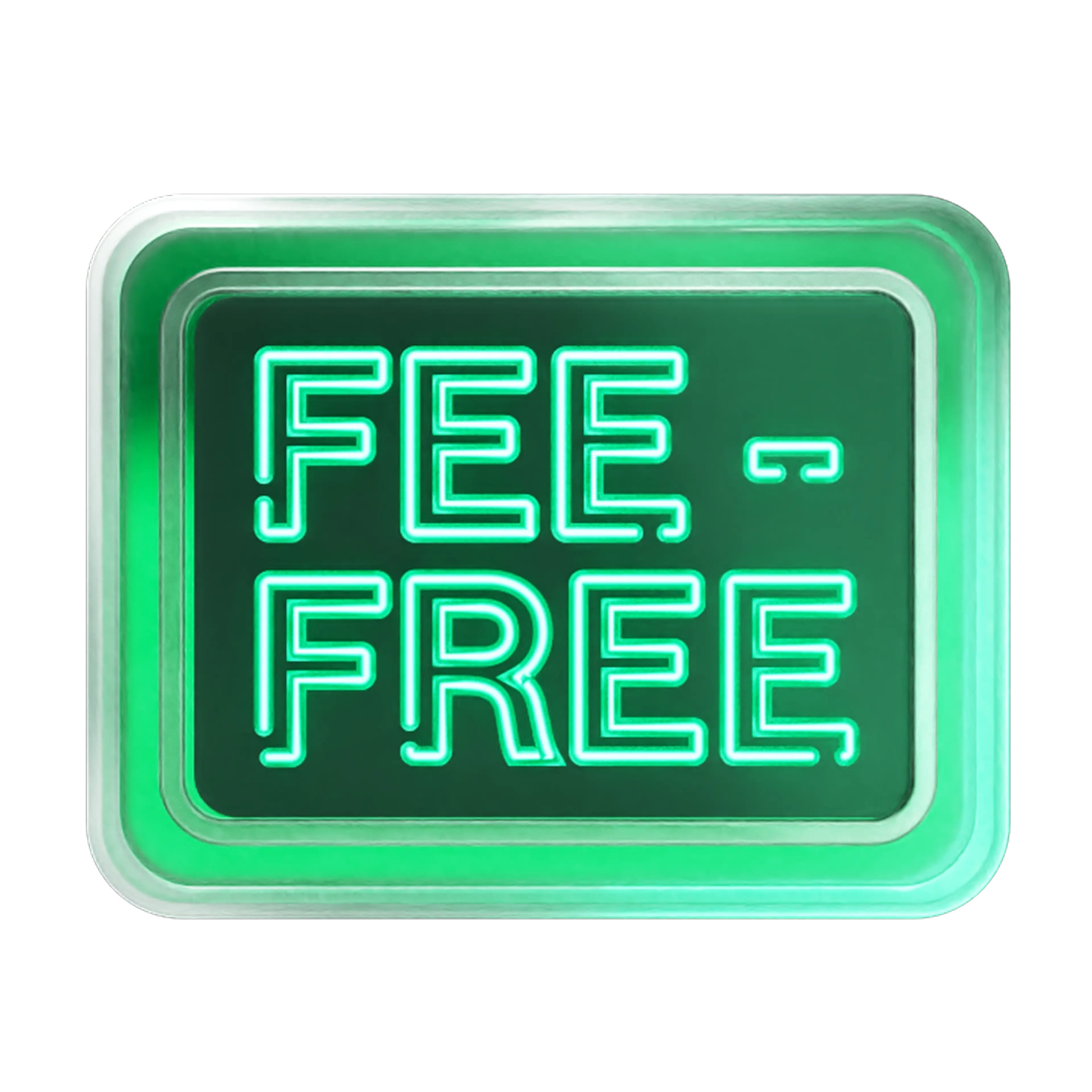 A neon sign that says "fee-free"