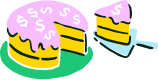 A slice of money cake being served.