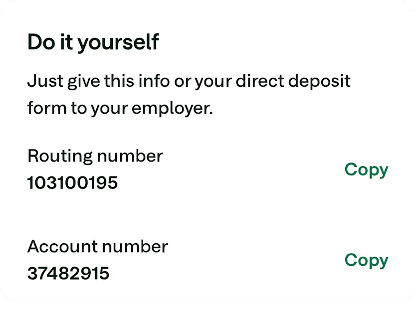 Do It Yourself. Just give this info or your direct deposit form to your employer.