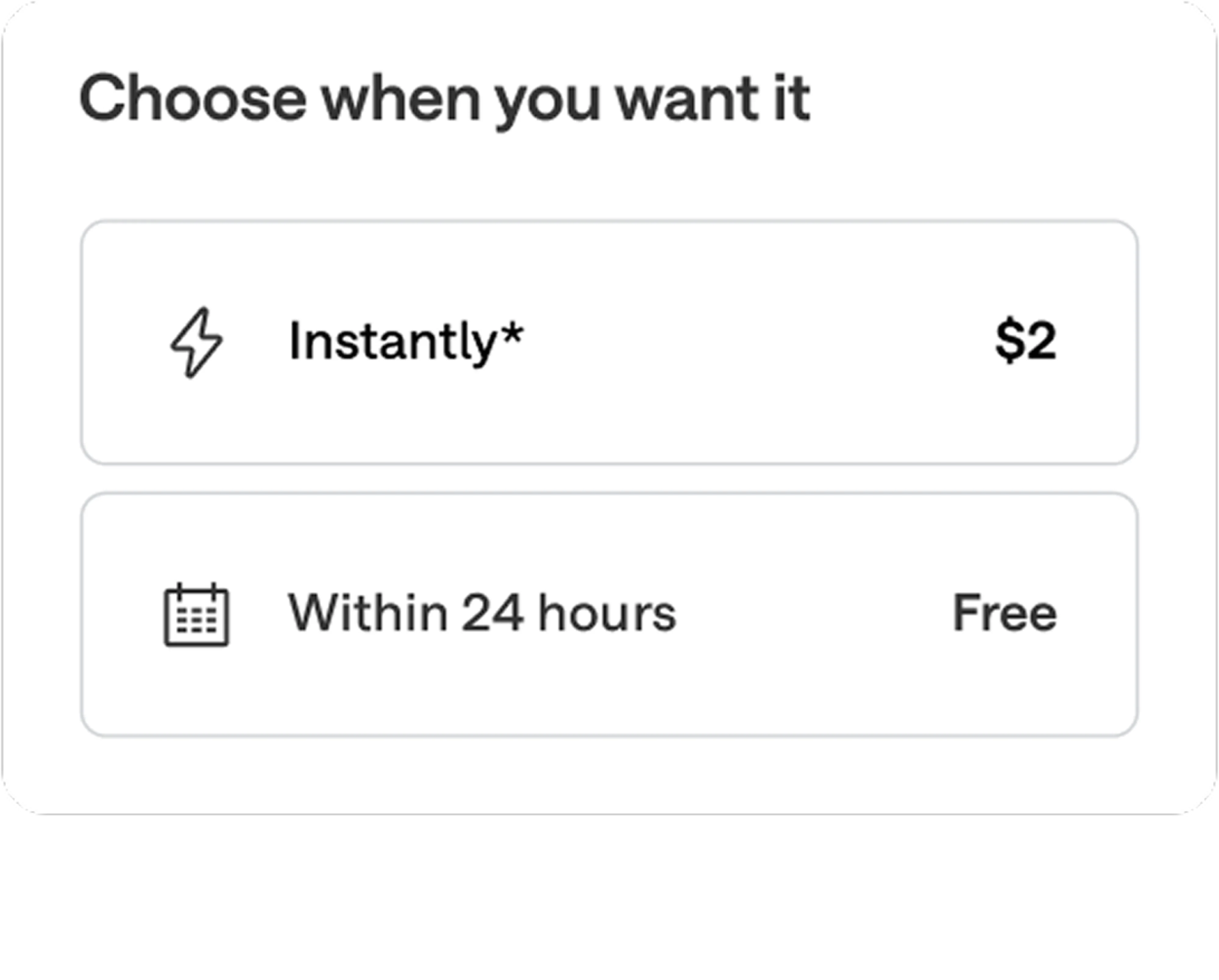 Choose when you want it app screen.