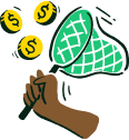 A net being used to catch coins.