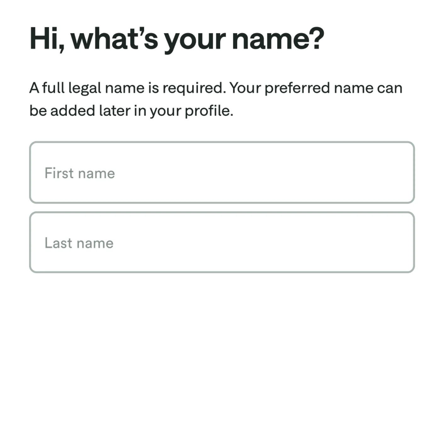 Hi what's your name? Enrollment step screenshot