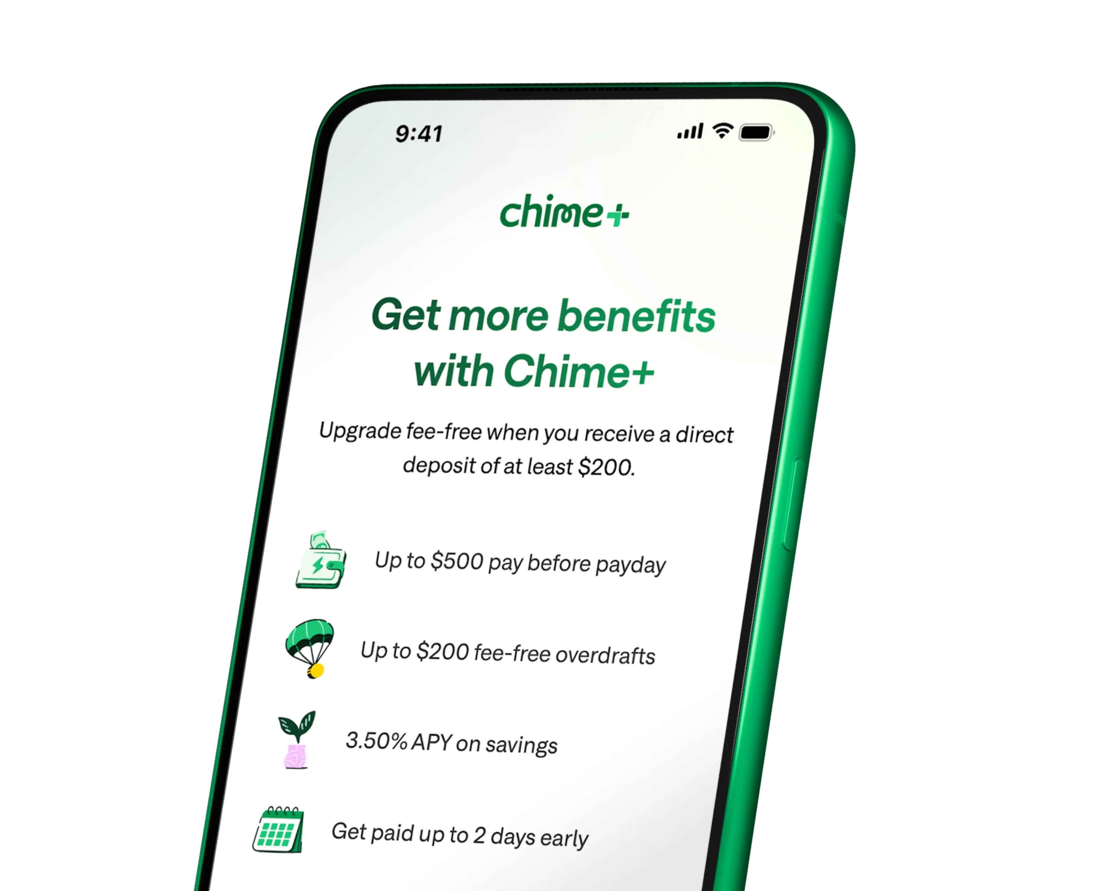 get more benefits with Chime+ mobile screen