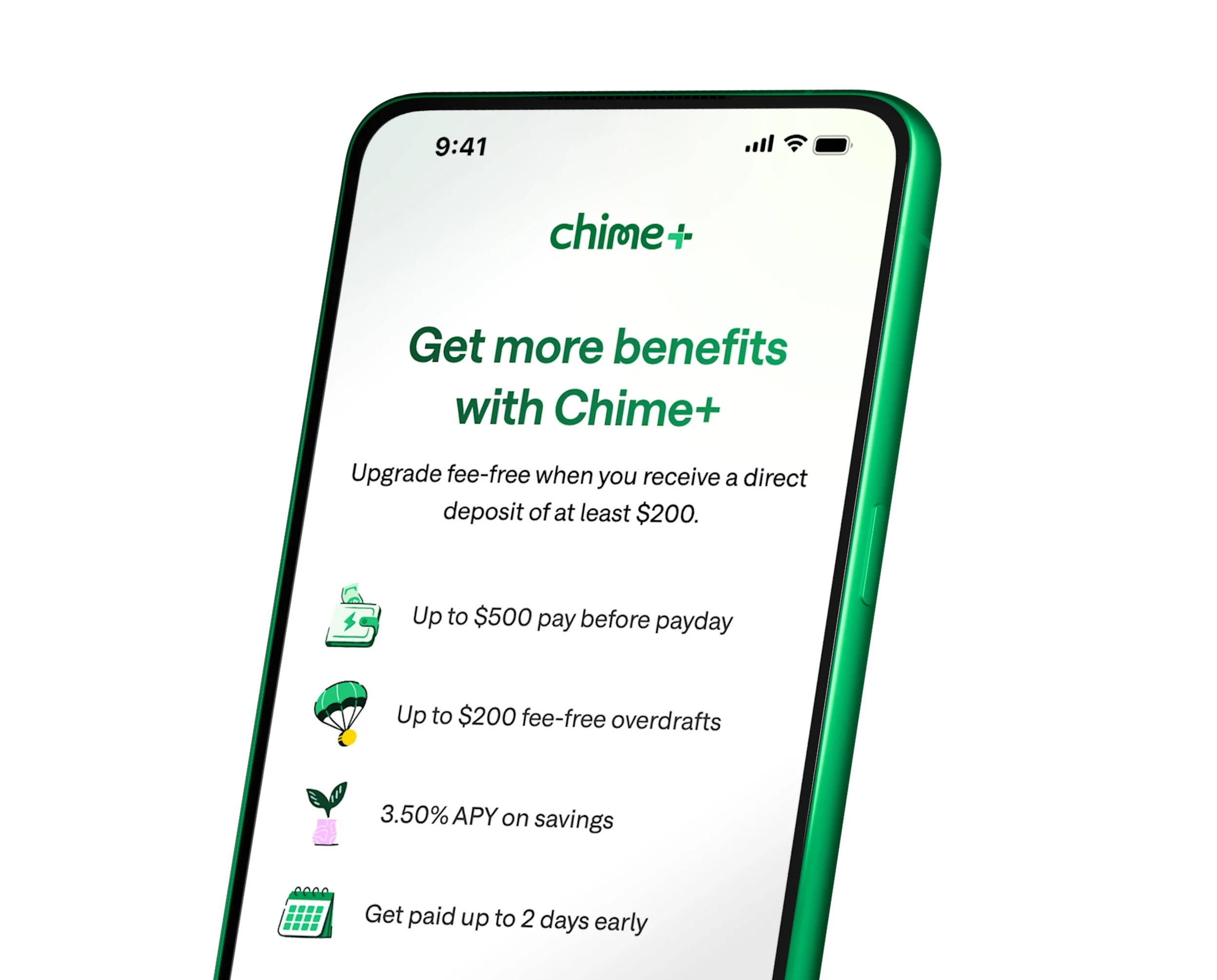 get more benefits with Chime+ mobile screen