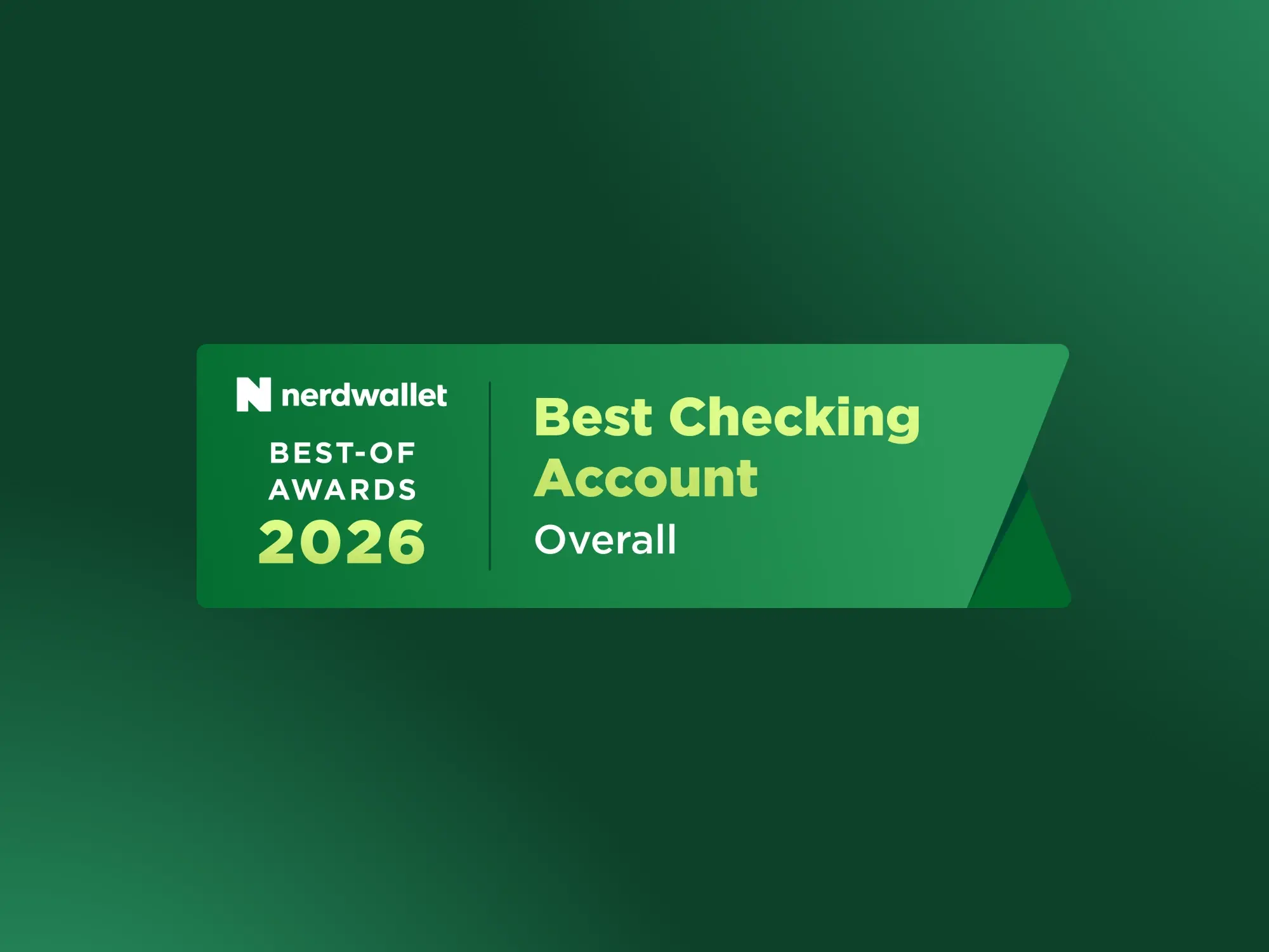 NerdWallet Best-Of Awards 2026 badge for Best Checking Account Overall on a green background.