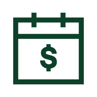 Illustrated icon representing direct deposit, money and a calendar.