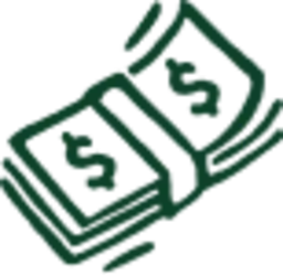 Three green illustrated dollar bills fanned out, depicted with motion lines suggesting movement or being tossed.