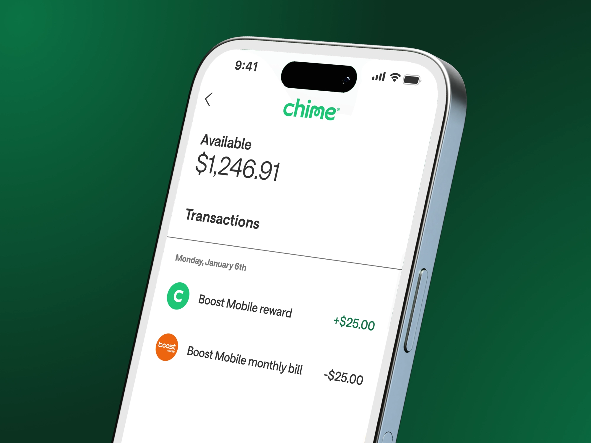 Chime App Transactions Screen