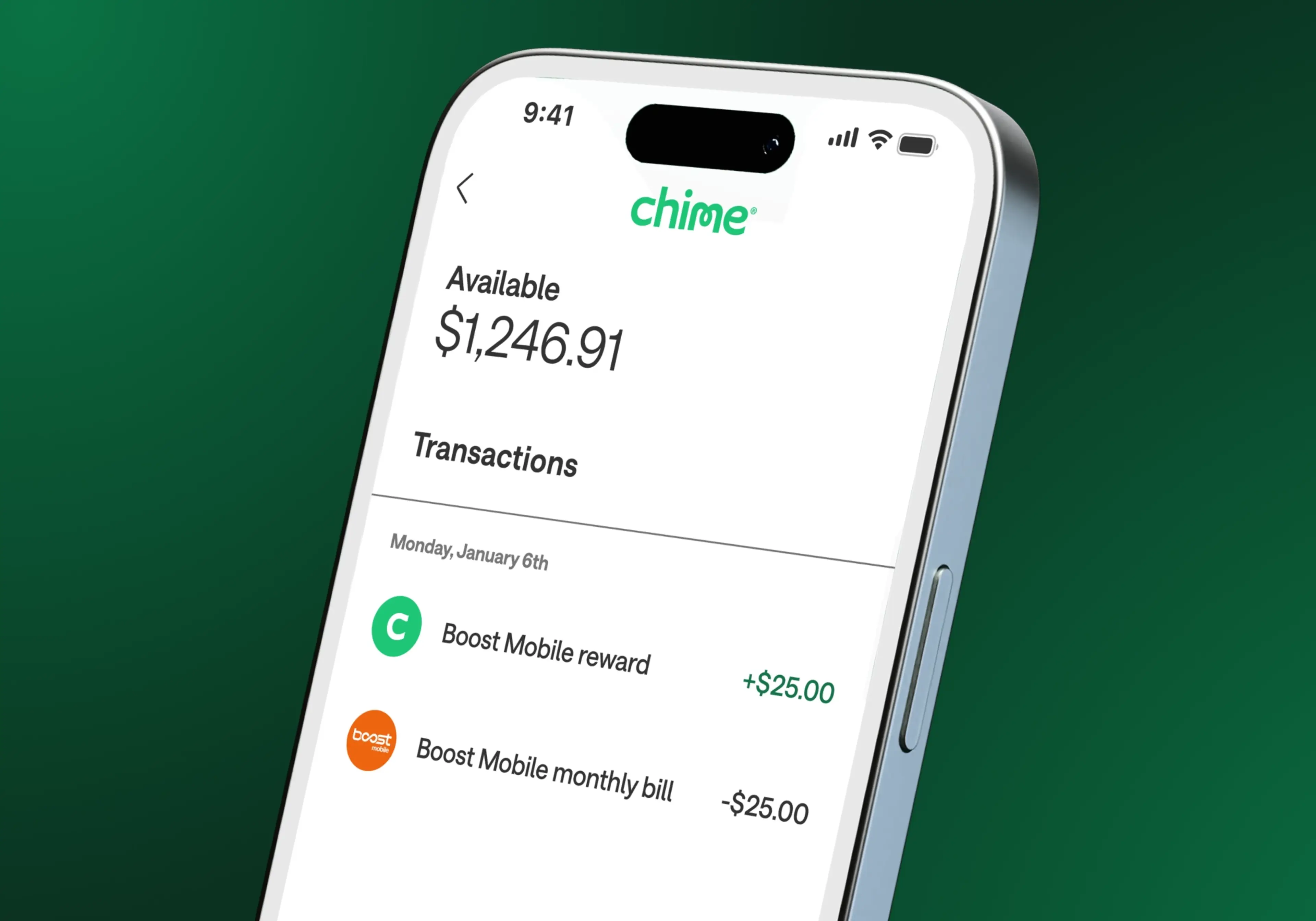 Chime App Transactions Screen