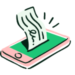 An illustration of a smartphone printing out a receipt.