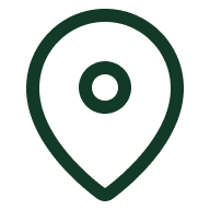 Dark green location pin map marker icon with a circular center on a white background.