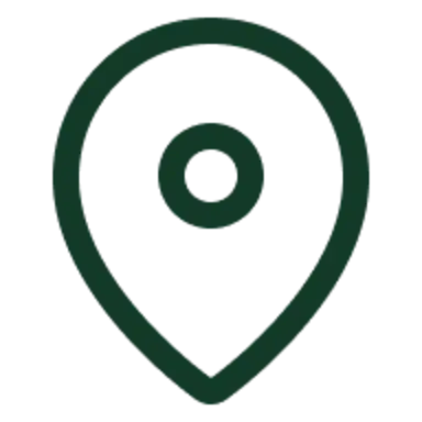 Dark green location pin map marker icon with a circular center on a white background.