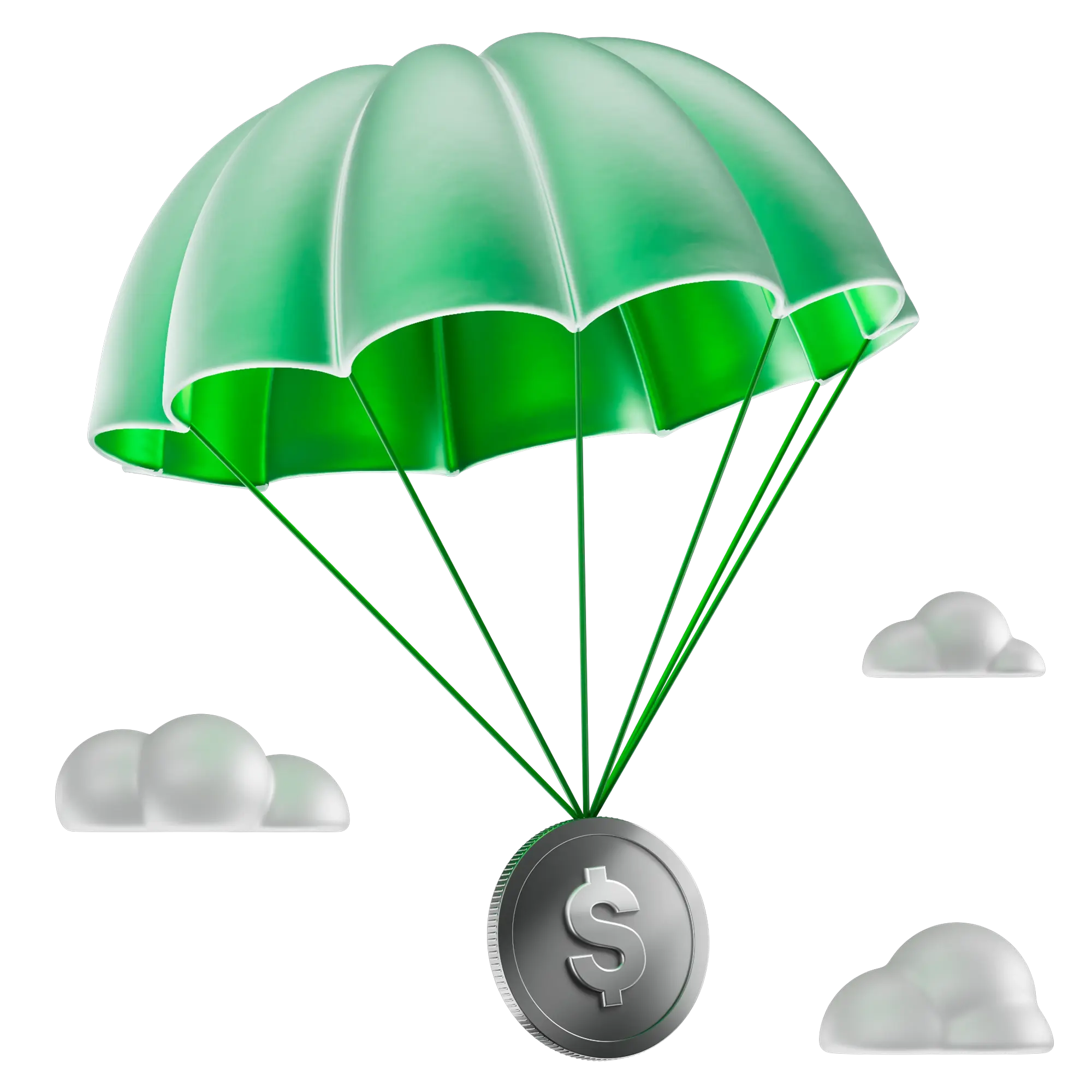 A parachute tied to a coin. 