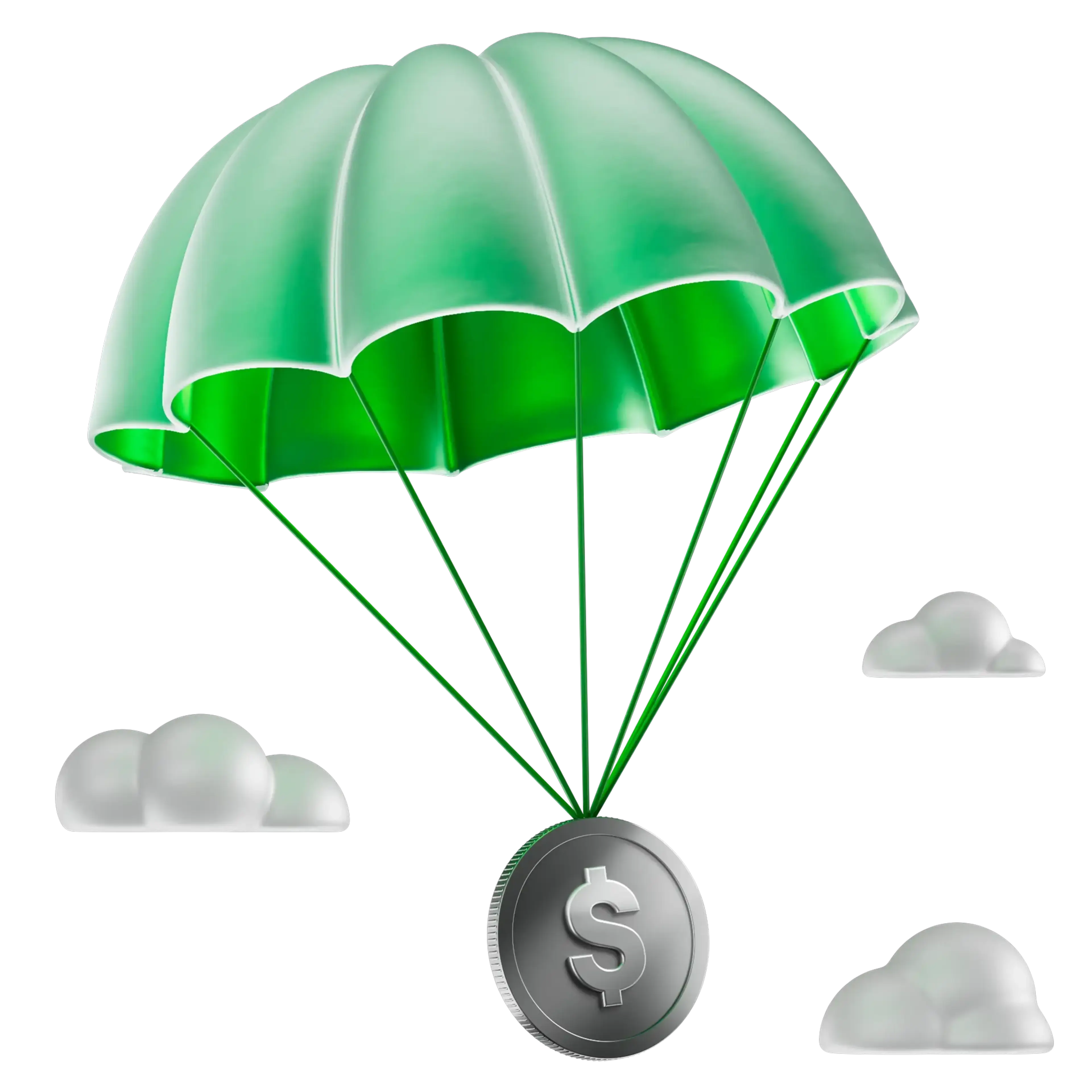 A parachute tied to a coin.