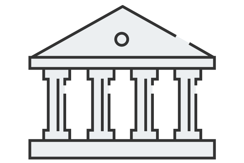 An illustration of a building with columns.