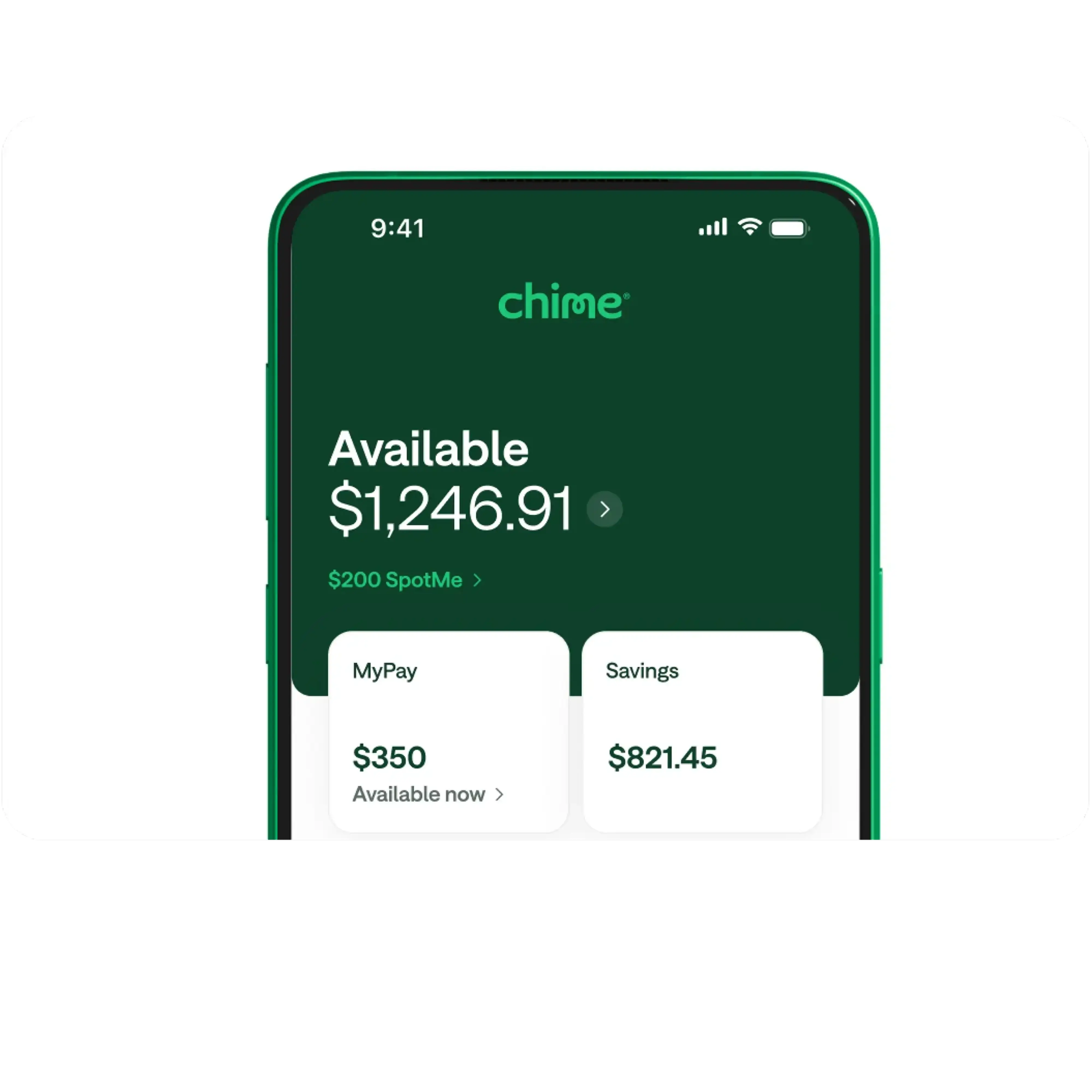 A screen showing a Chime account balance.