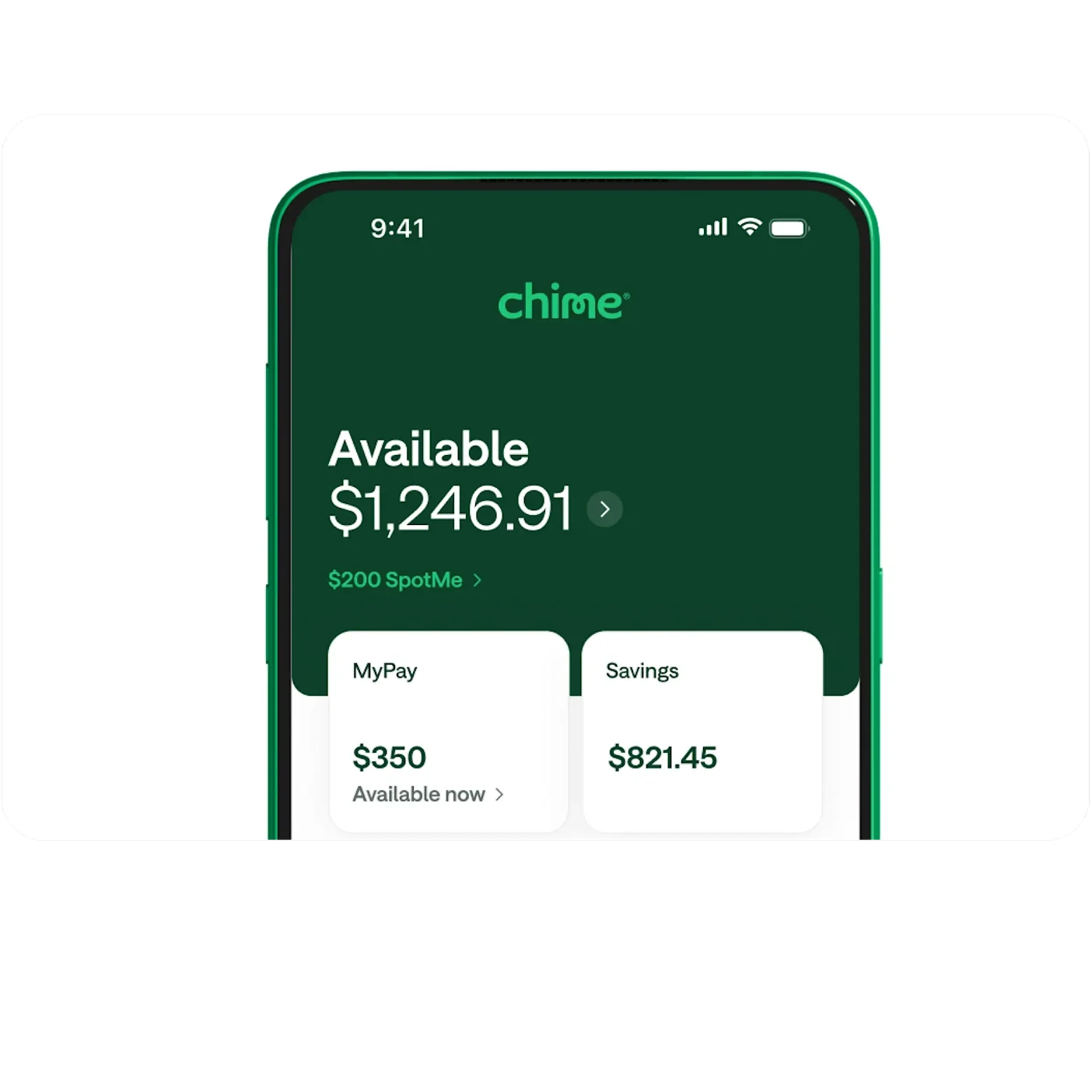 A screen showing a Chime account balance.