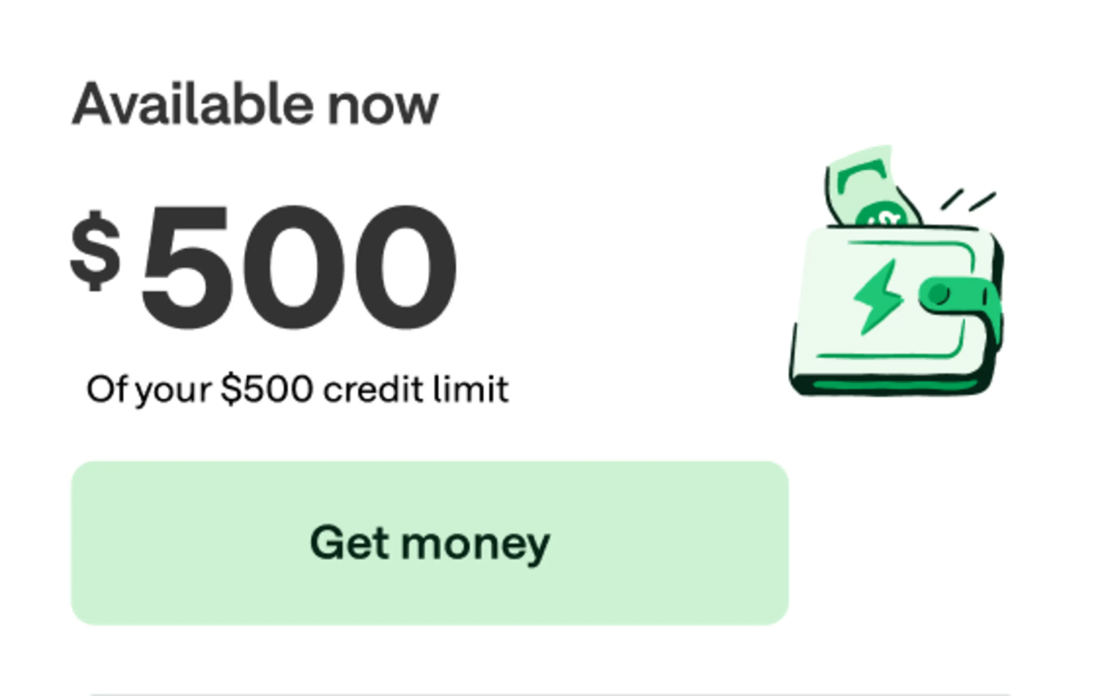 Available Now, $500 Credit Limit.