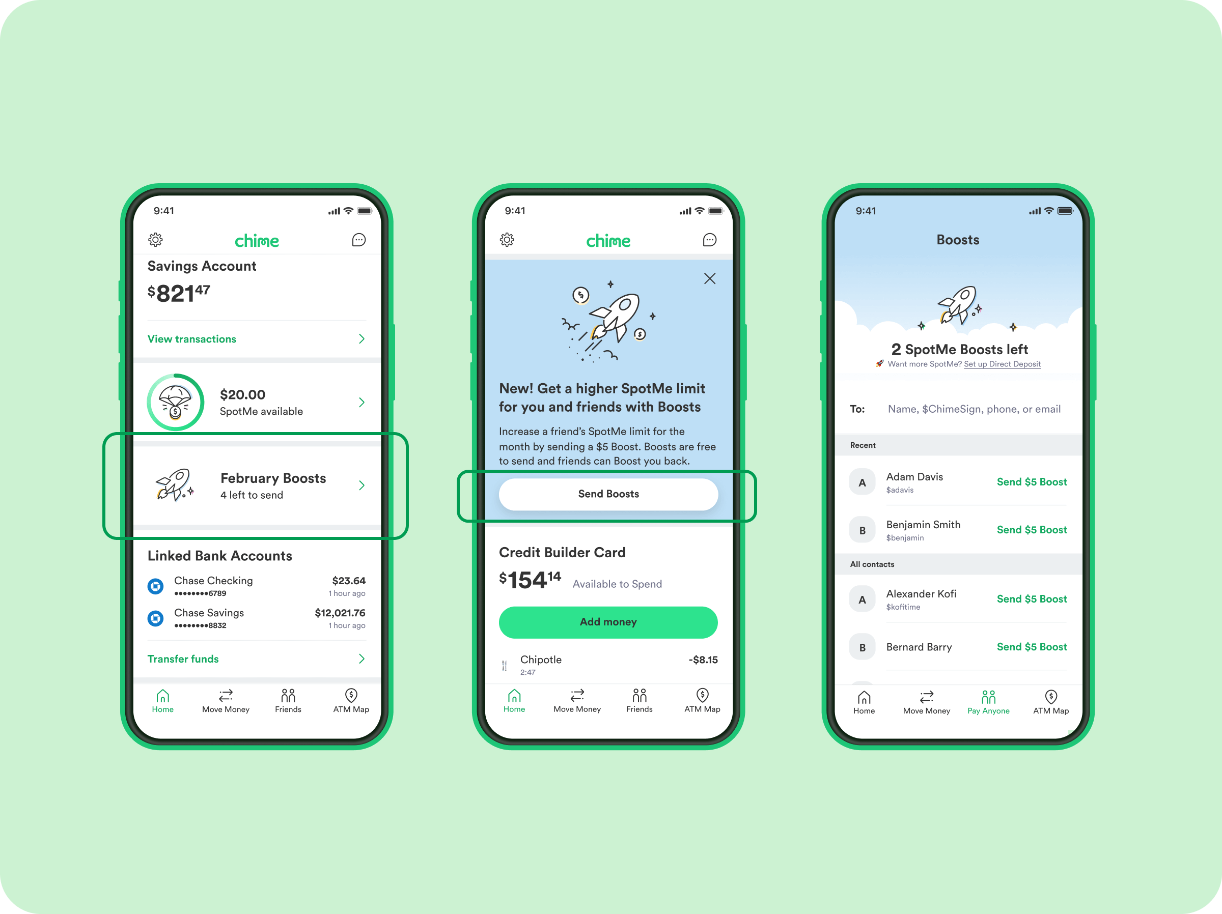SpotMe app screenshot - send boosts