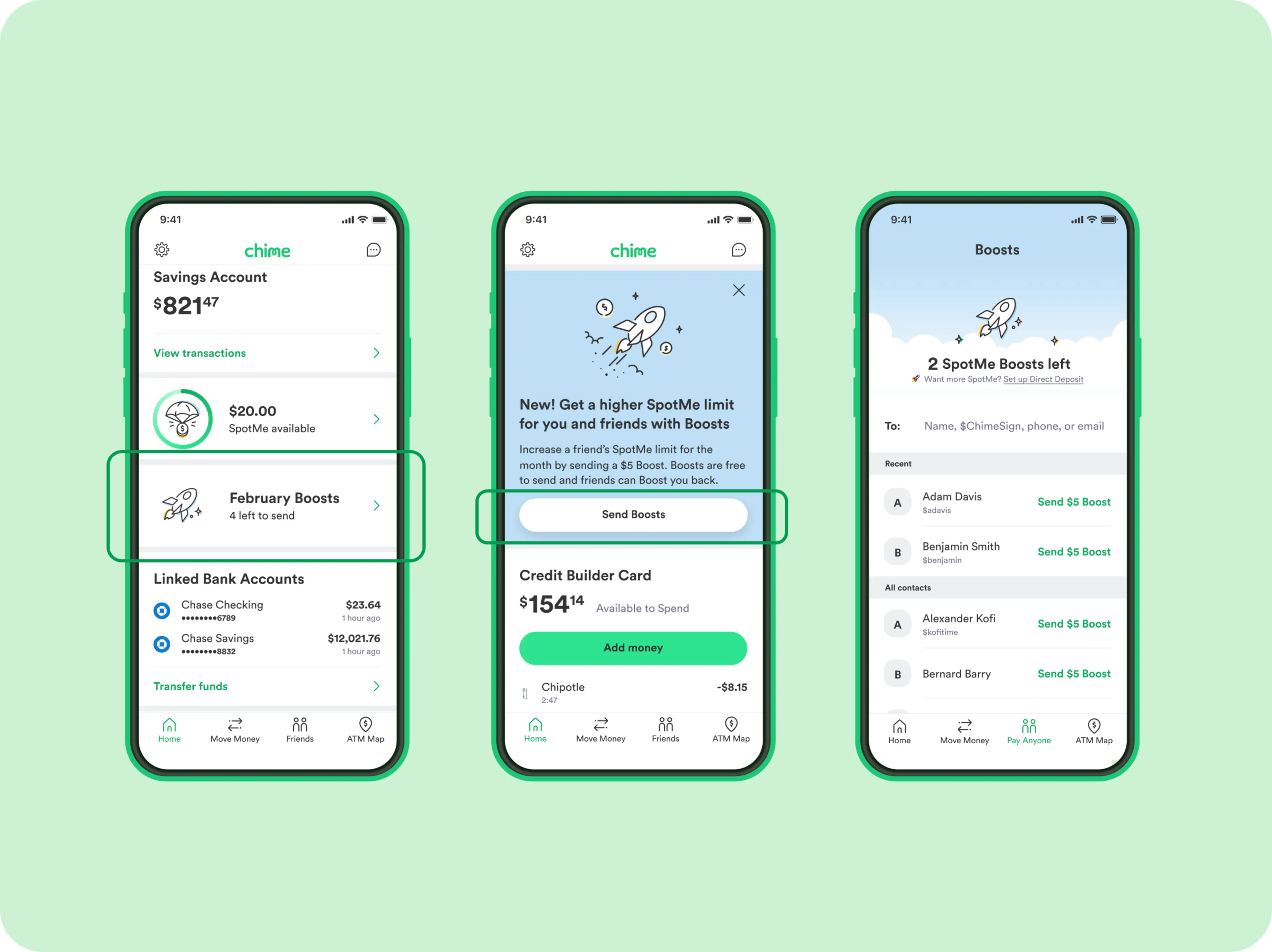 SpotMe app screenshot - send boosts