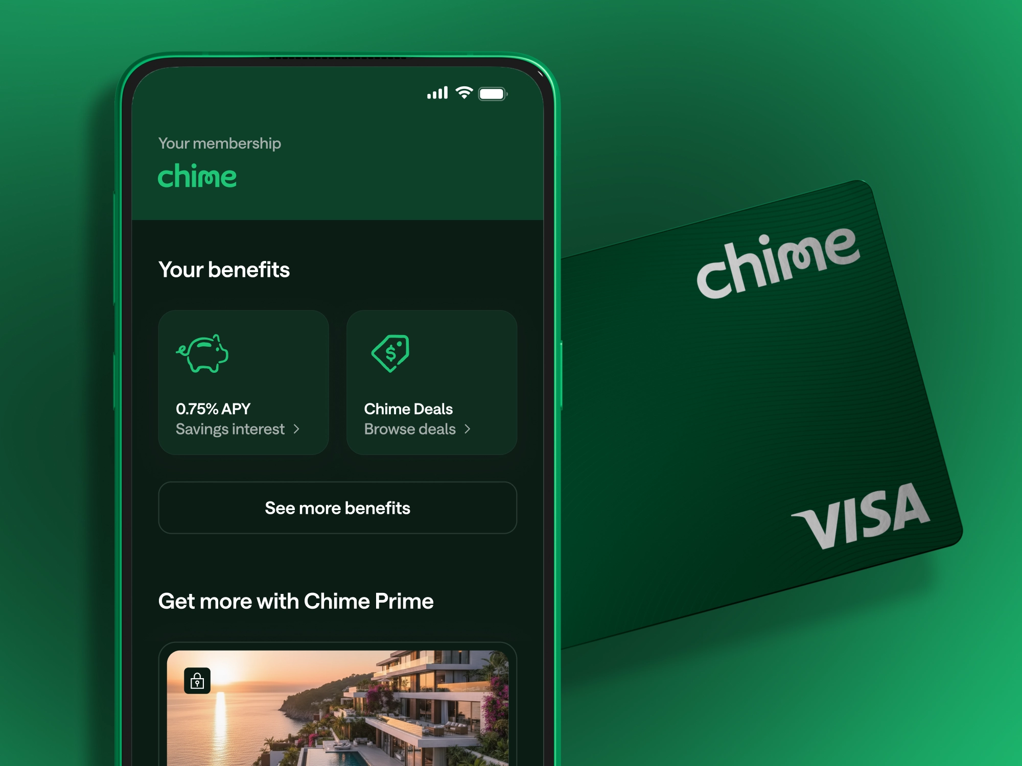 A phone with a Chime screen with a Chime card.