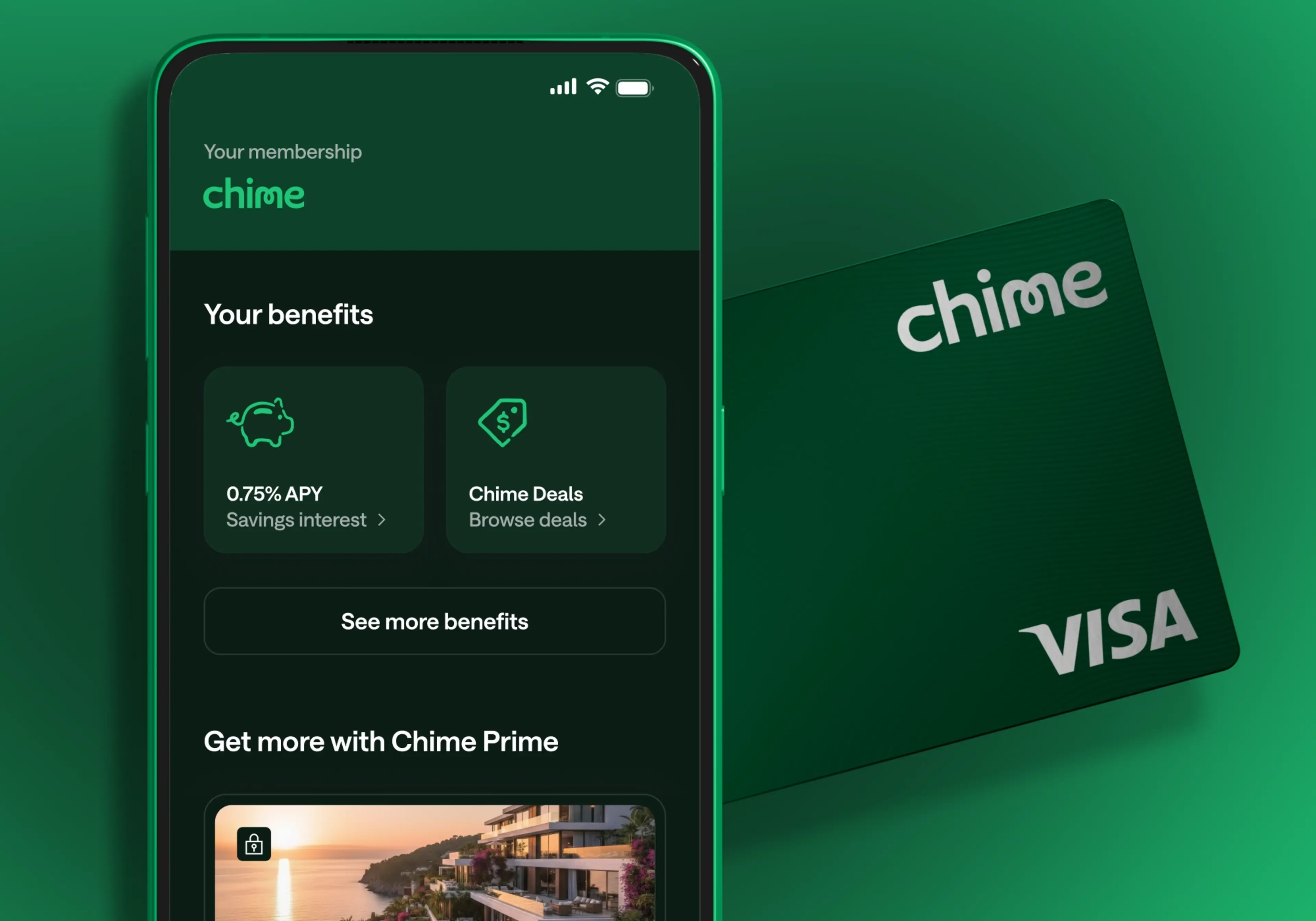 A phone with a Chime screen with a Chime card.