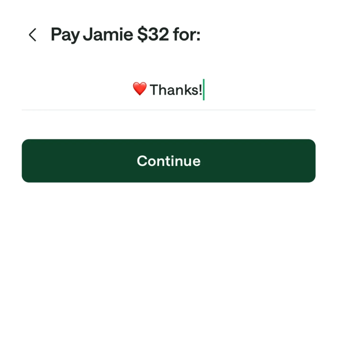 Screen using Chime to pay a friend. 