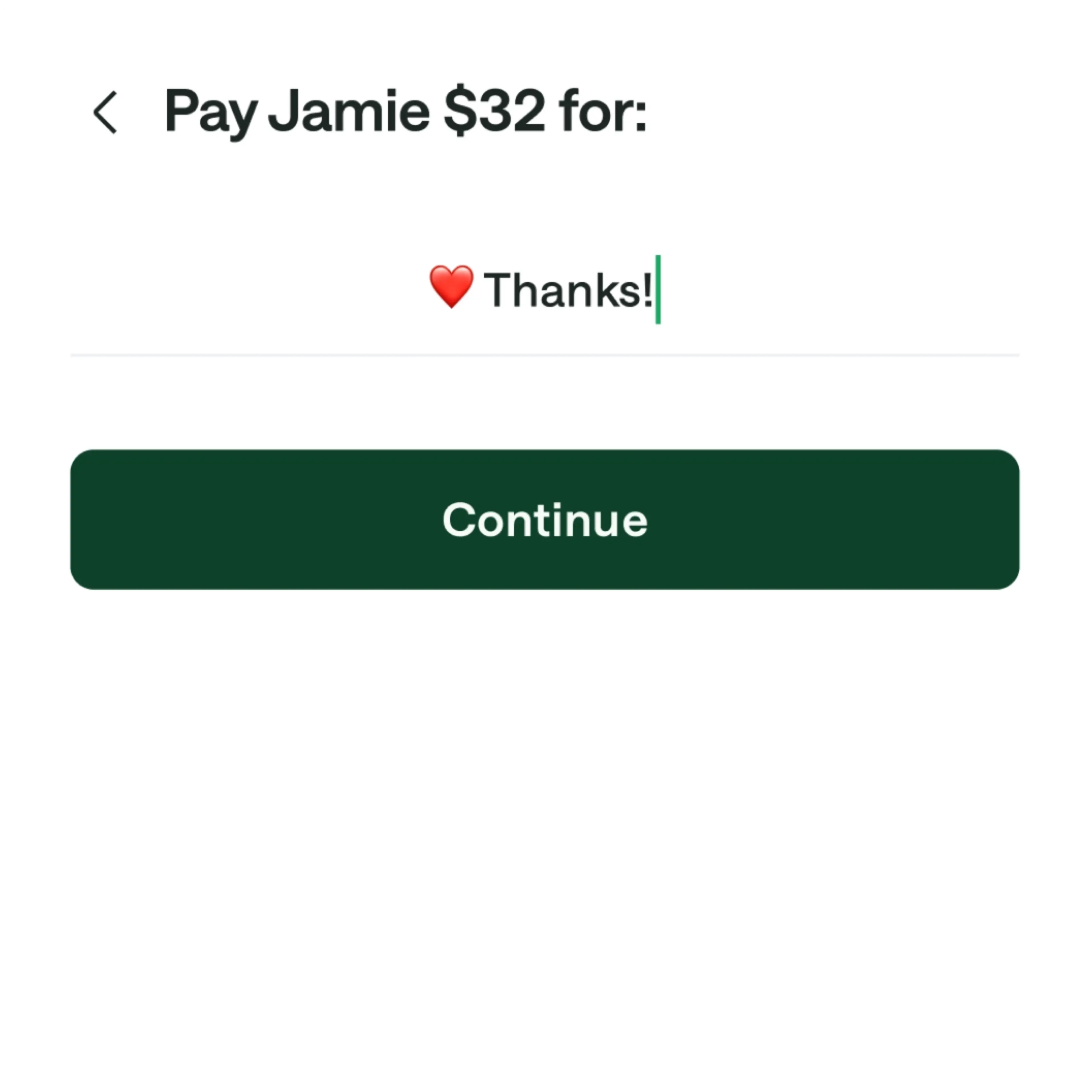 Screen using Chime to pay a friend.