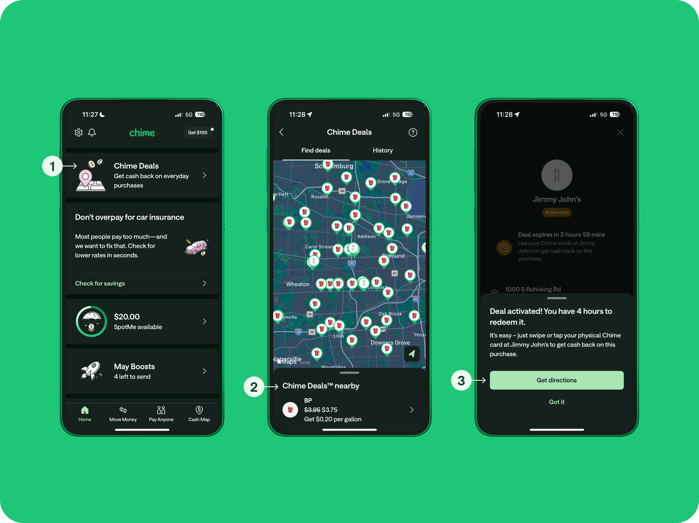 A visual walkthrough of how to use Chime Deals.