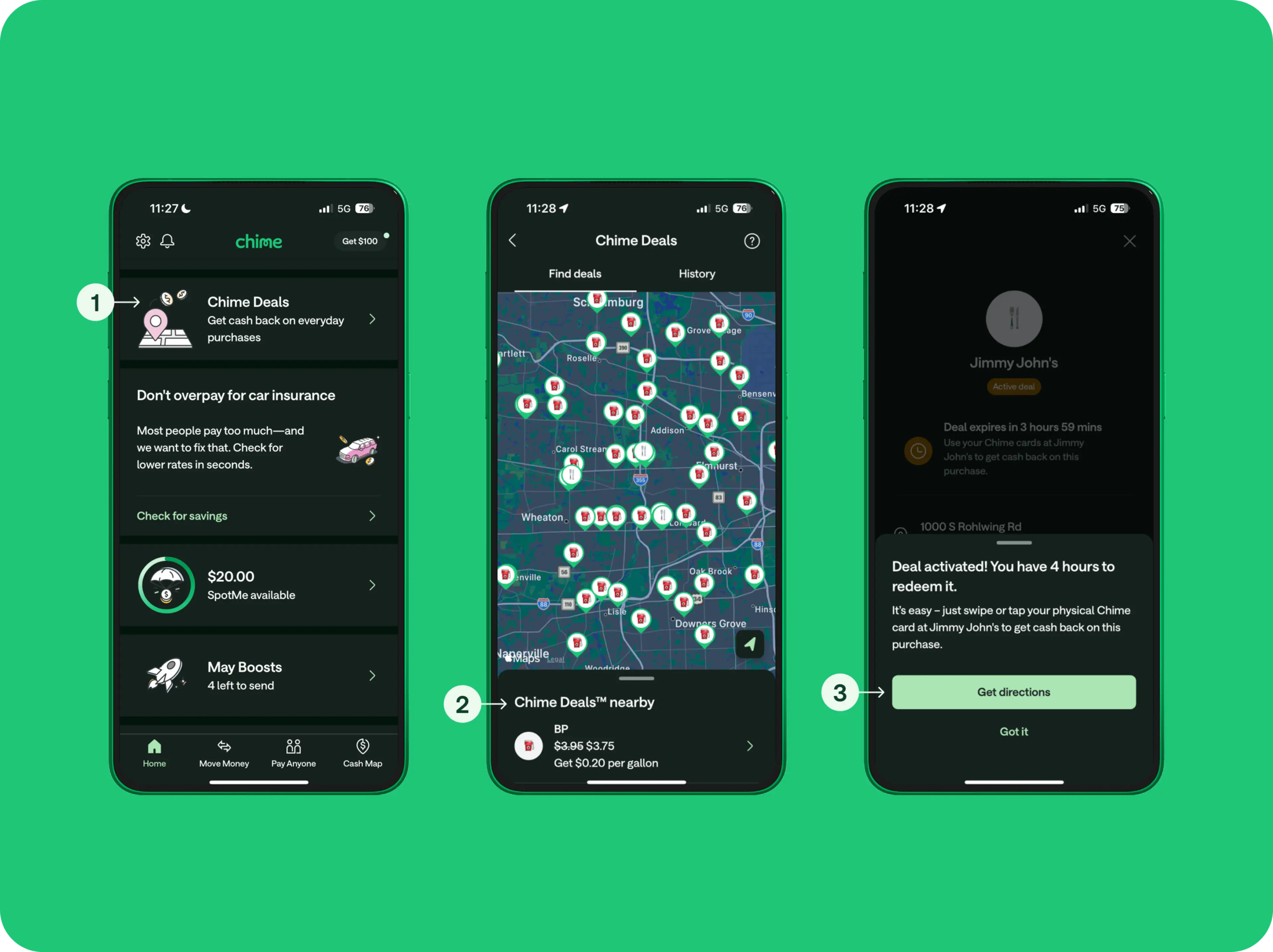 A visual walkthrough of how to use Chime Deals.