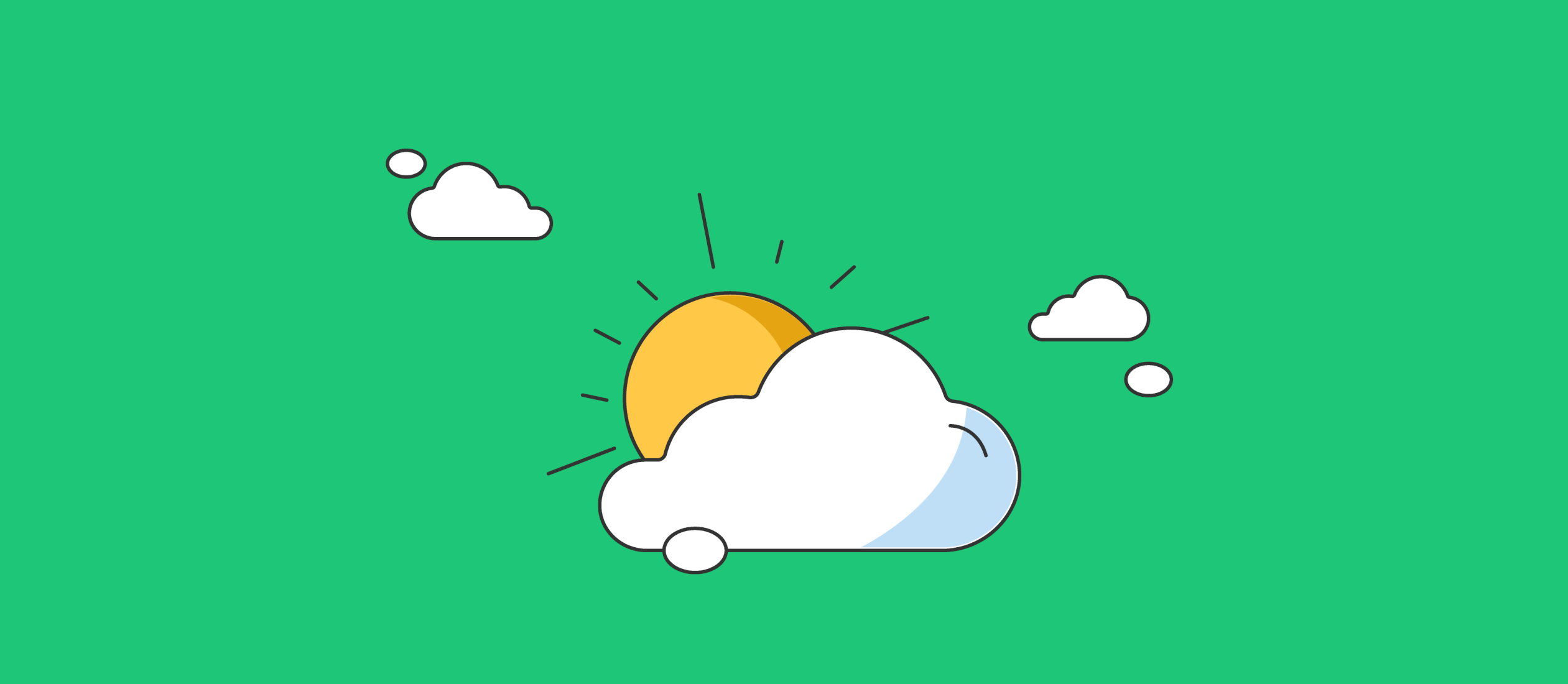 yellow sun with rays peeking from behind a cloud illustrated