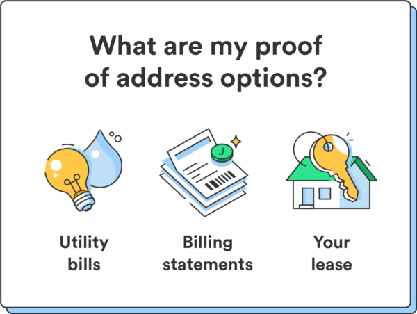 A graphic shows proof of address options to help answer the question, "What do you need to open a bank account?"